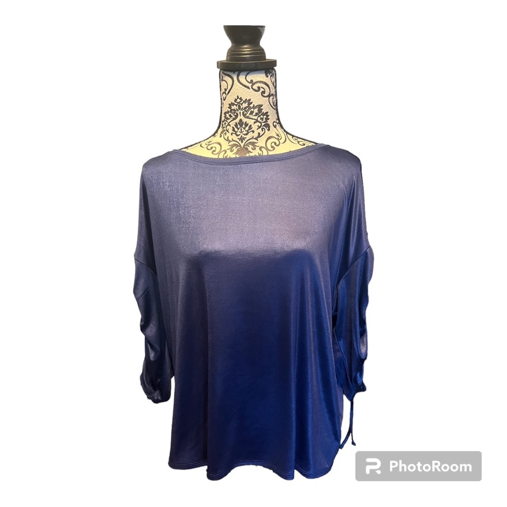 Elegant Deep Blue Blouse with Shiny Accents- NWT- Size M